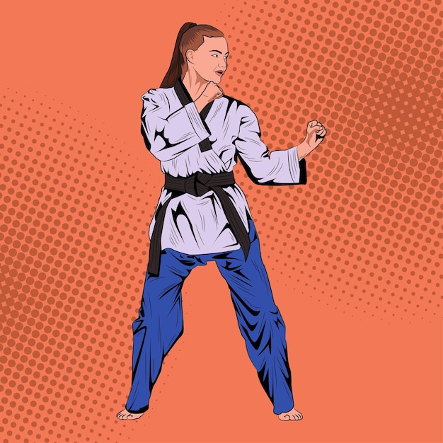 Popart Komische Karate Vrouwen Vector Stock Illustratie