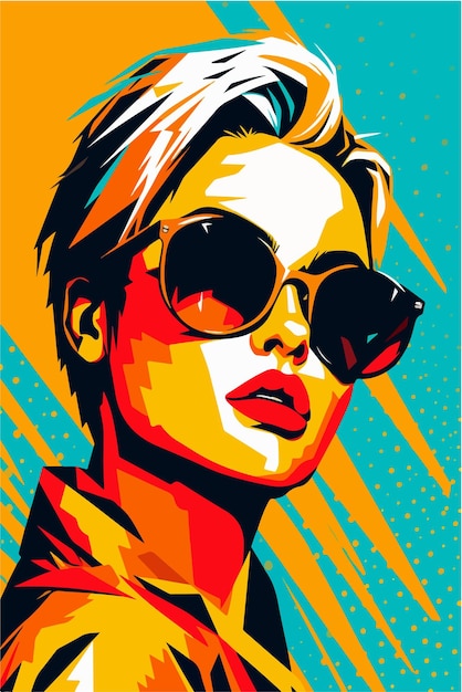 Vector popart pinup girl retro kleurstijl komische glamour prachtige abstracte kleurrijke dame