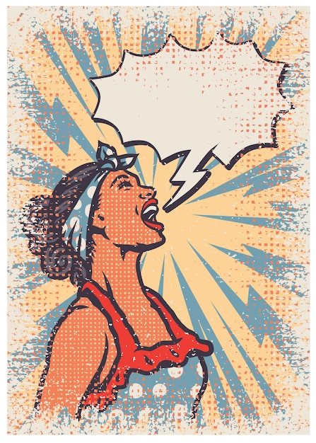 Popart vintage vrouw poster sjabloon, vectorillustratie