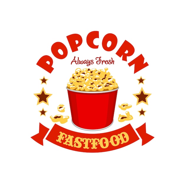 Popcorn basket fast food menu sticker emblem