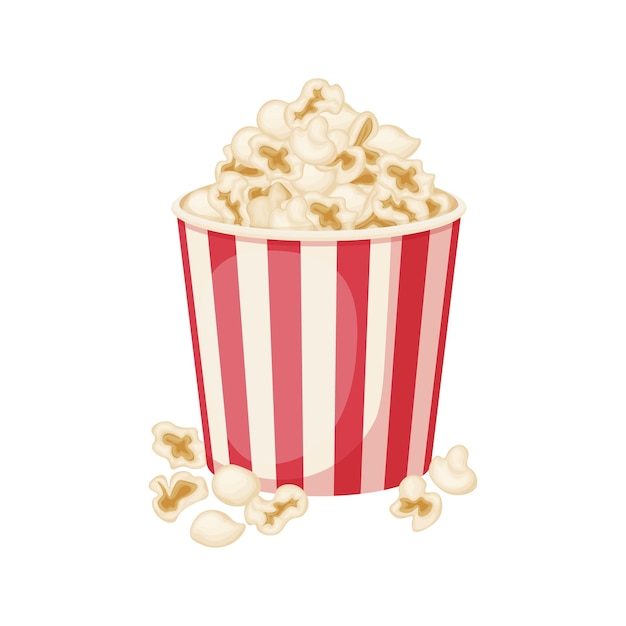 Popcorn A big bucket of popcorn Fast food Food for watching movies Vector illustration isolated on a white background