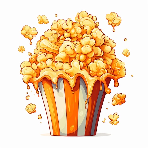 A popcorn bucket filled with yellow popcorn