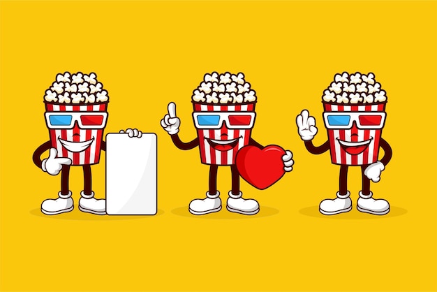 Popcorn cartoon karakter vector design collectie