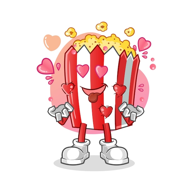 Vector popcorn cartoon mascot fallin love