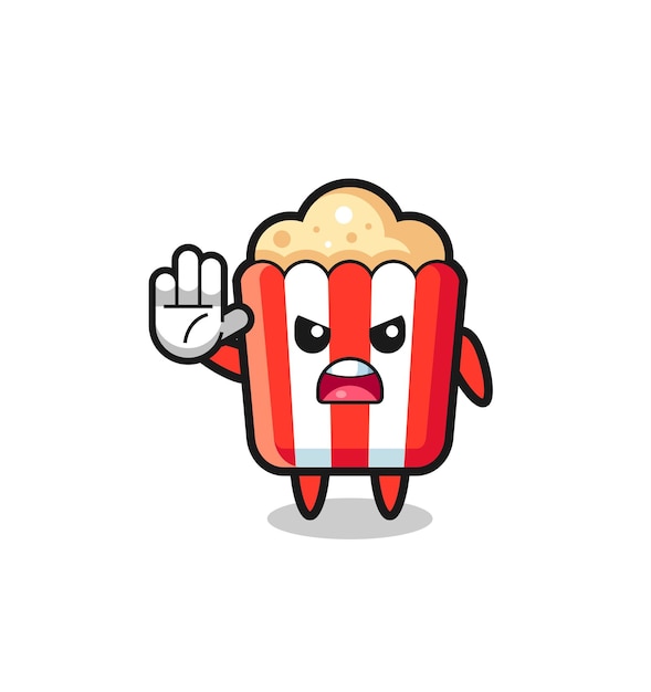 Popcorn character doing stop gesture , cute design