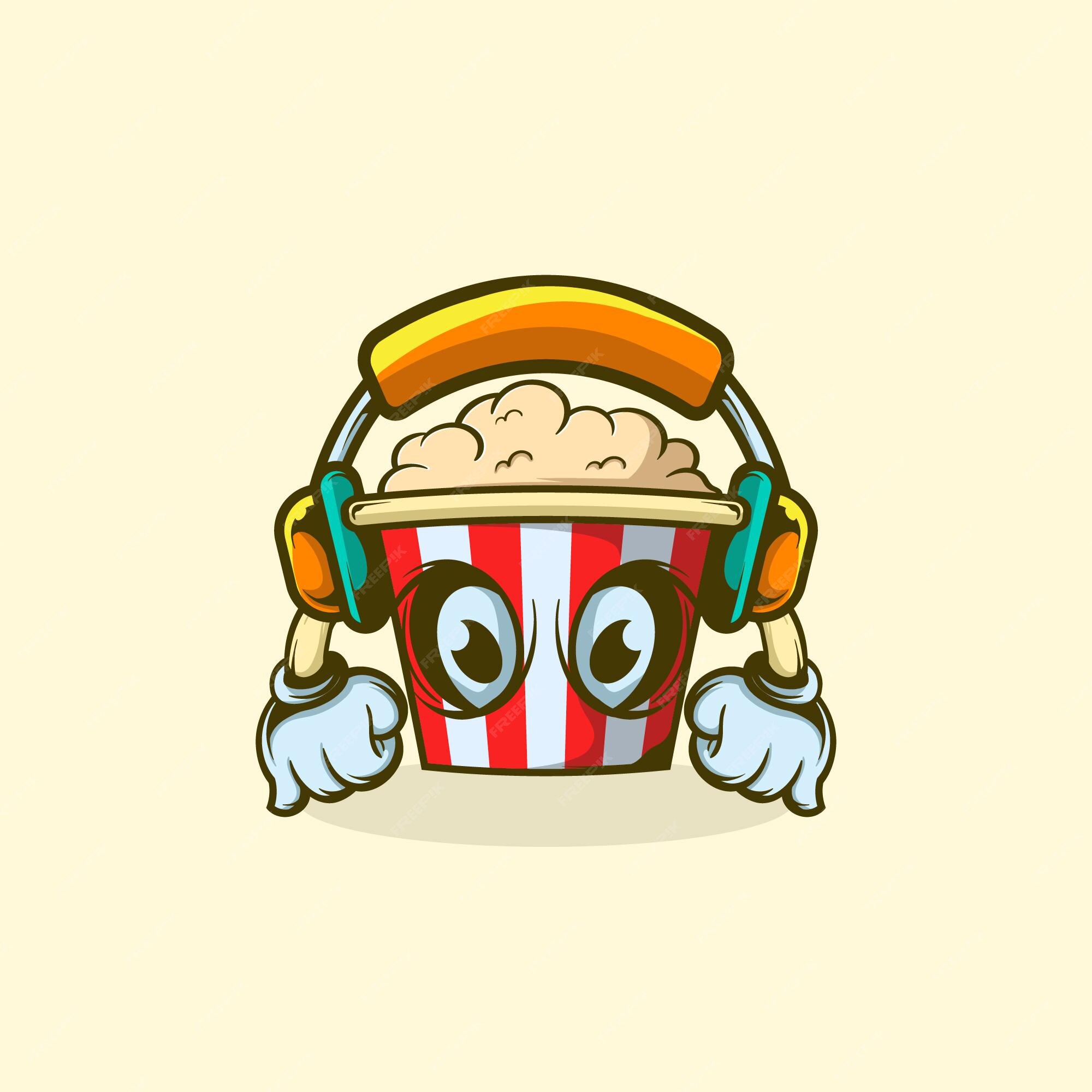 Premium Vector POPCORN CHARACTER USING HEADPHONE