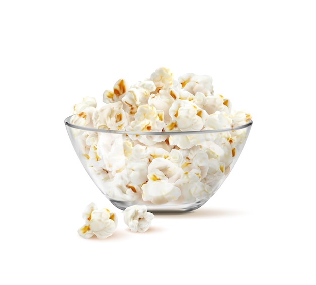 Vector popcorn flakes in glass bowl transparent cup