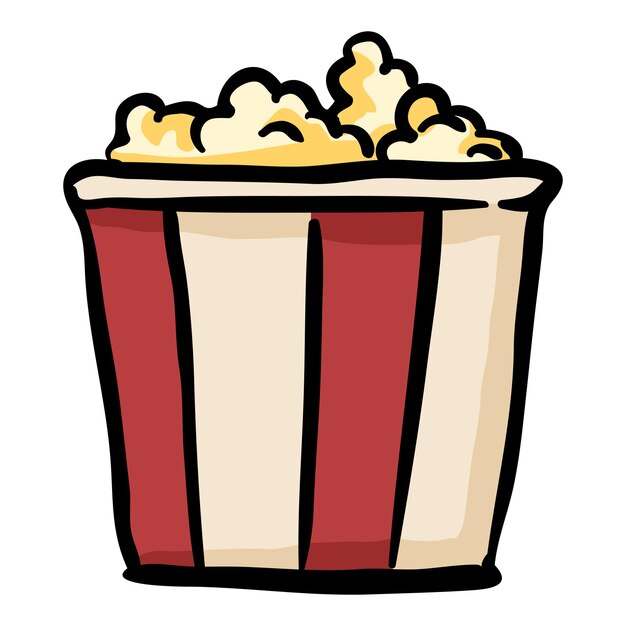 Vettore popcorn con l'icona di doodle disegnata a mano