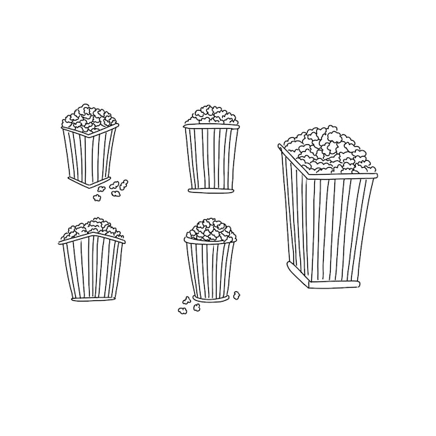 Insieme di vettore delle illustrazioni di scarabocchio disegnato a mano del popcorn