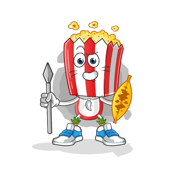 Popcorn head cartoon african tribal fighter mascot cartoon vector