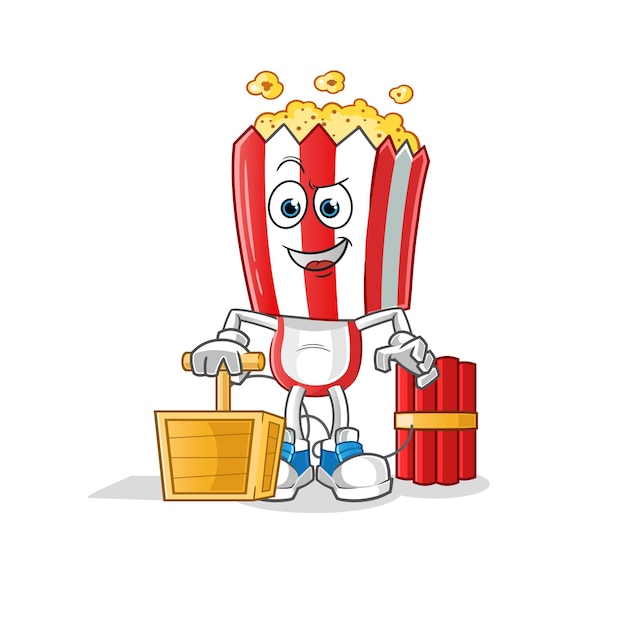 Vector popcorn head cartoon holding dynamite detonator cartoon vector