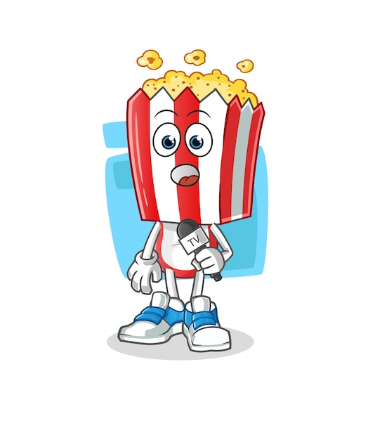 Popcorn head cartoon tv reporter cartoon mascot vector