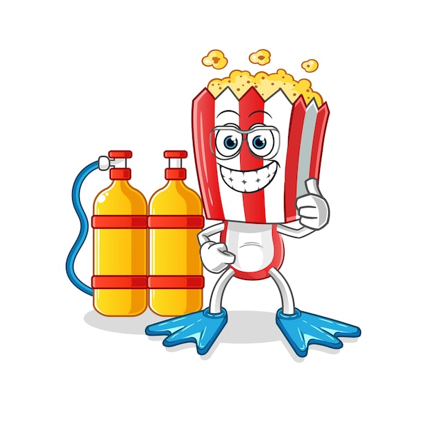 Popcorn hoofd cartoon duiker cartoon mascotte vector