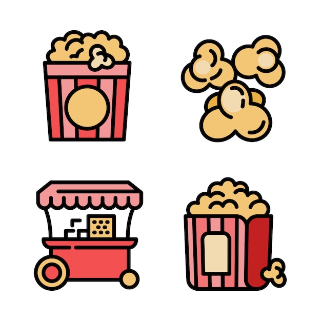 Popcorn icons set, outline style