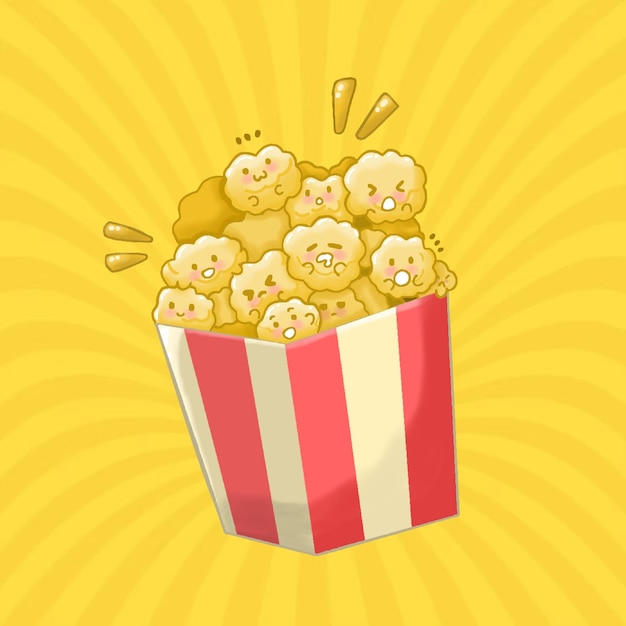 Popcorn Illustration Handdrawing Retro Sticker