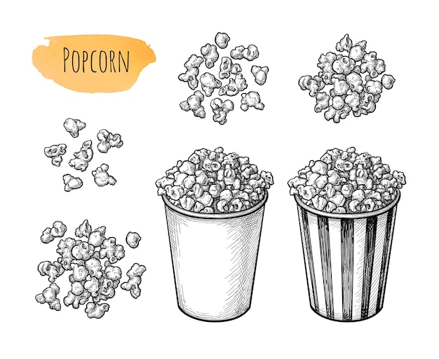 Popcorn inkttekeningen set