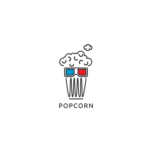 Vector popcorn logo with 3d glasses