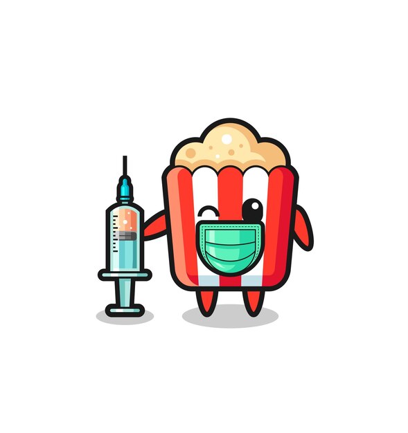 Mascotte dei popcorn come vaccinatore