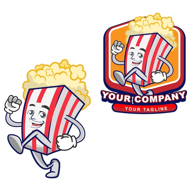 Modello di logo della mascotte di popcorn