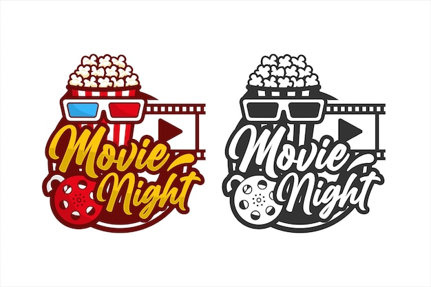 Vettore popcorn movie night design premium logo