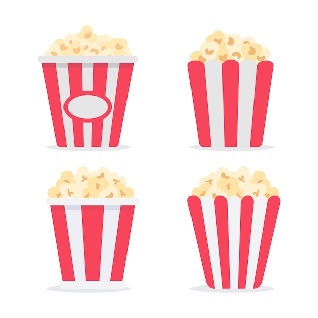 Vector popcorn in a red and white paper cup snacks while watching movies in the cinema