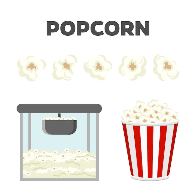 Vettore set di popcorn isolato su sfondo bianco