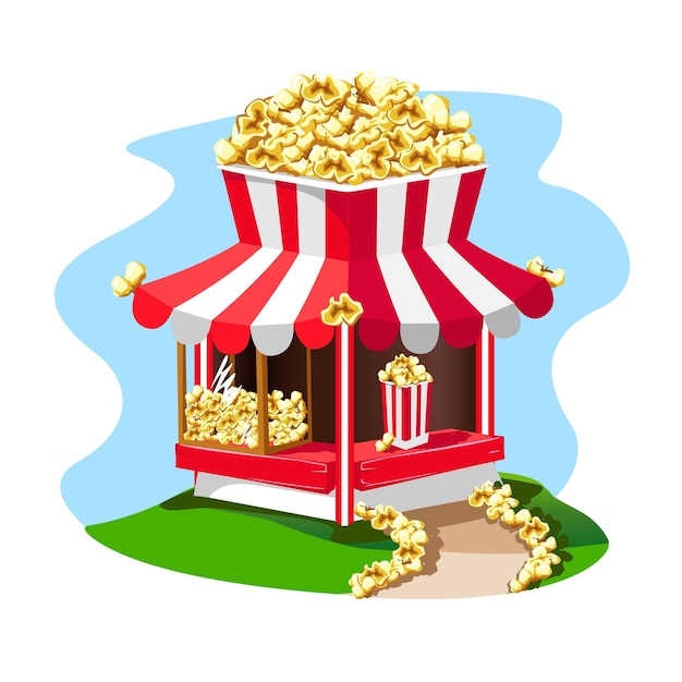 Popcorn stall in cartoon style