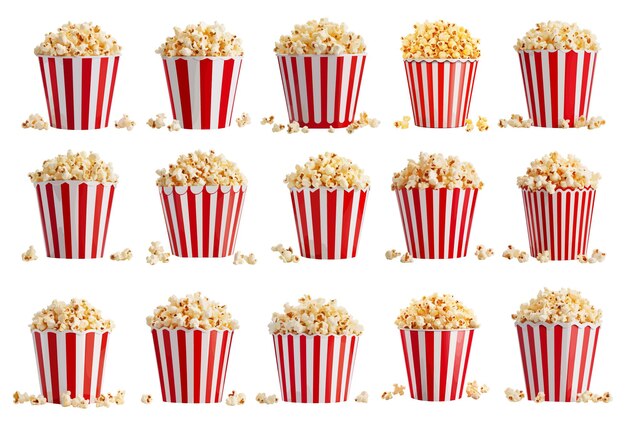 Popcorn tub vector set isolated on white background