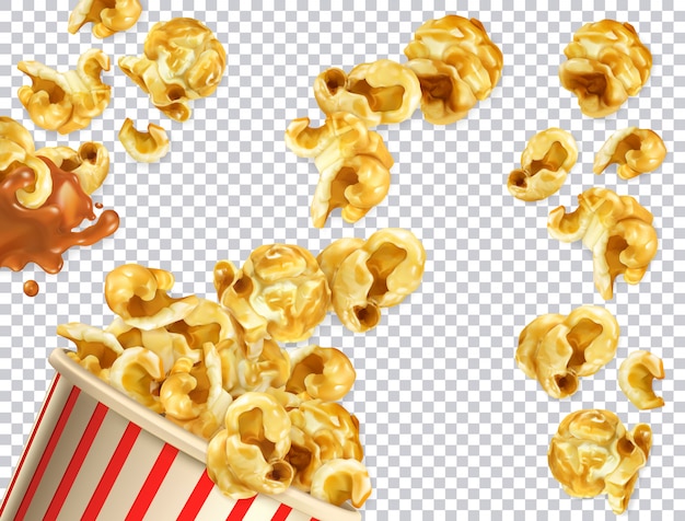 Popcorn with caramel. 3d realistic