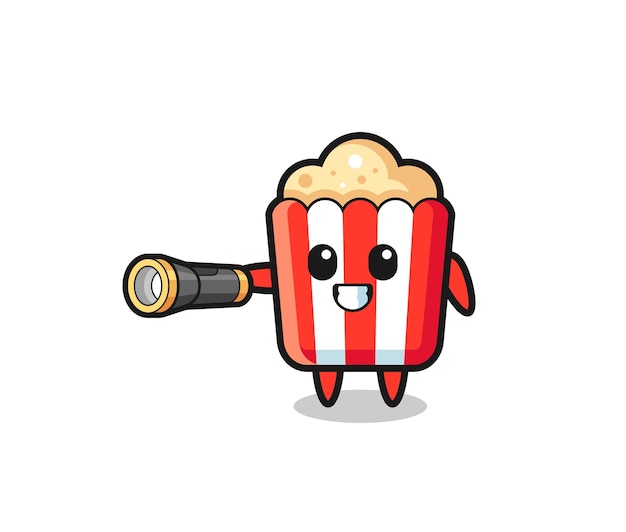 Popcornmascotte met zaklamp, schattig ontwerp