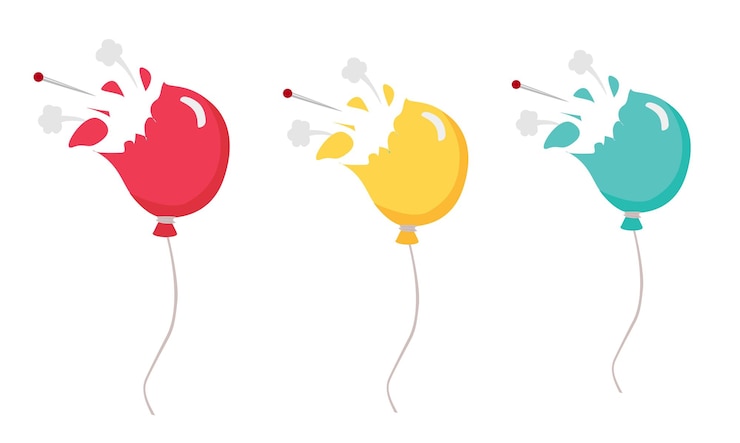 Popped balloon vector isolated on white background Popped balloon clip art Flat vector in cartoon