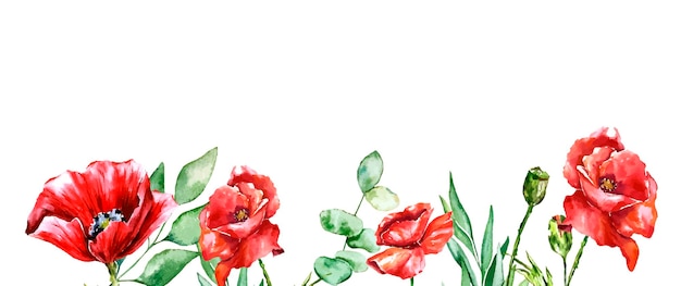 poppies banner watercolot spting red flowers floral wedding design mothers day 14th february