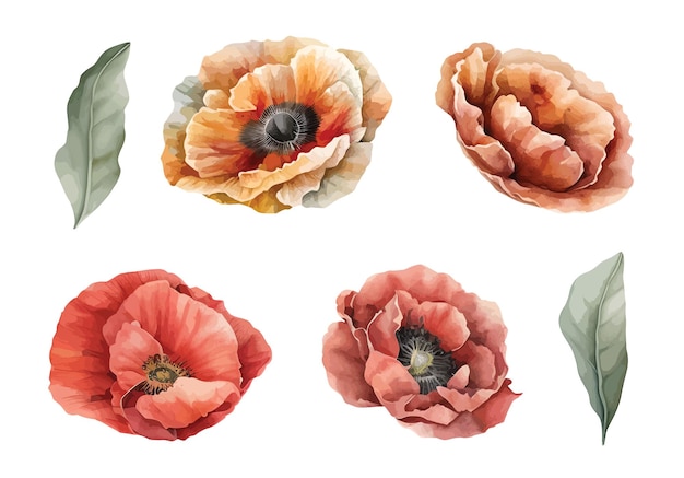 Poppies clipart isolated vector illustration