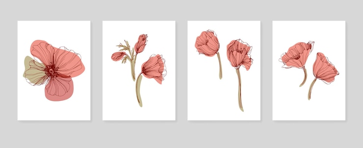 Vector poppy abstract hand painted illustrations for wall decoration postcard social media banner