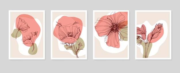 Poppy abstracte handgeschilderde illustraties voor wanddecoratie postkaart social media banner