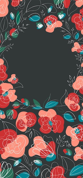 Poppy bloemen lineart trendy banner