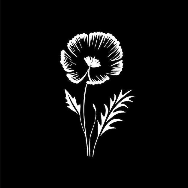 Poppy flower logo template white icon of blossom poppy petals silhouette on black background boutique logotype concept cosmetic emblem tattoo Vector illustration