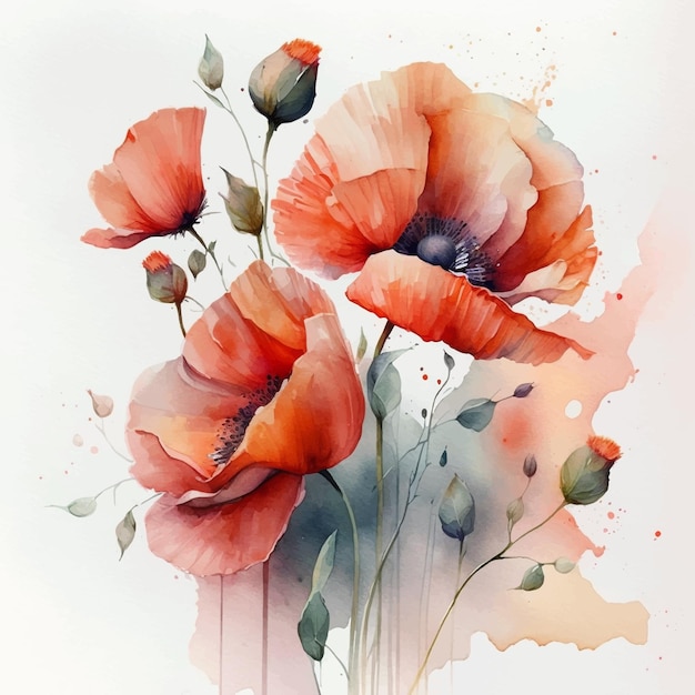 Poppy flower watercolor paint