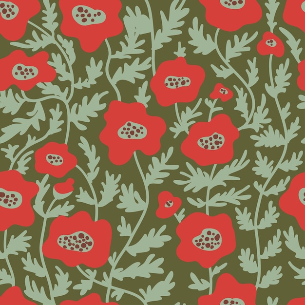 Poppy flowers abstract shapes vector seamless pattern Matisse minimal style Floral botanical