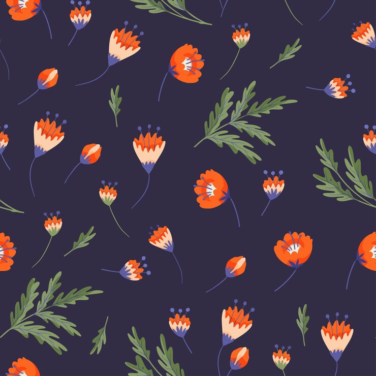Vector poppy flowers spring pattern folklore motifs boho vector illustration
