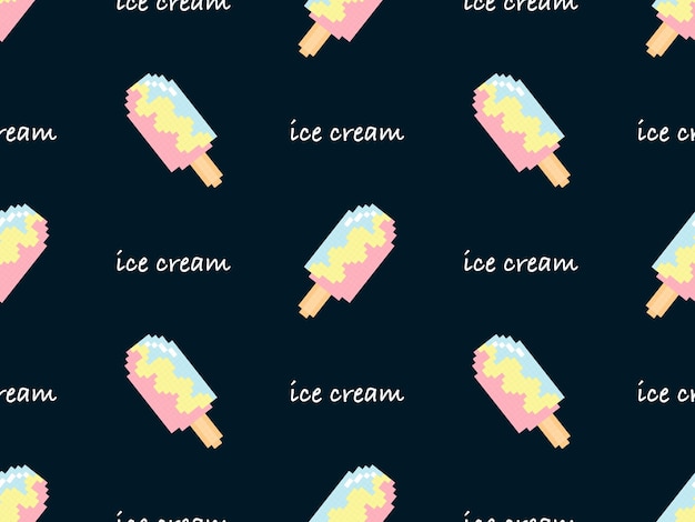 Popsicle cartoon character seamless pattern on blue background pixel style