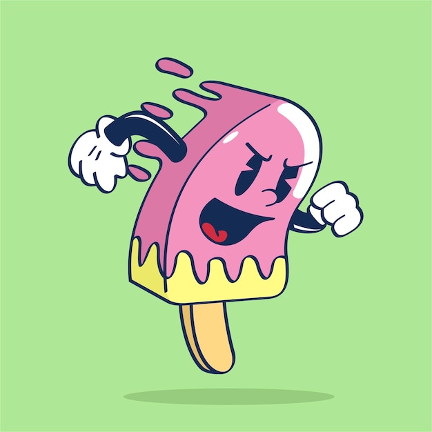 Popsicle Cartoon Character with happy expression Ready to Run hand drawing vector illustration