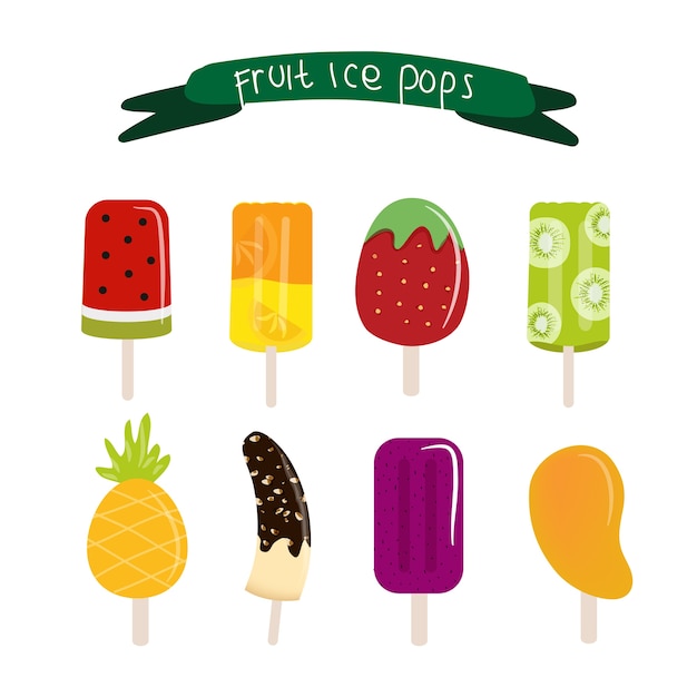 Vector popsicle fruits ice pops set