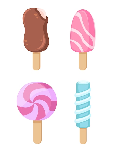 アイス キャンデー アイス クリーム バリエーション シンボル セット イラスト