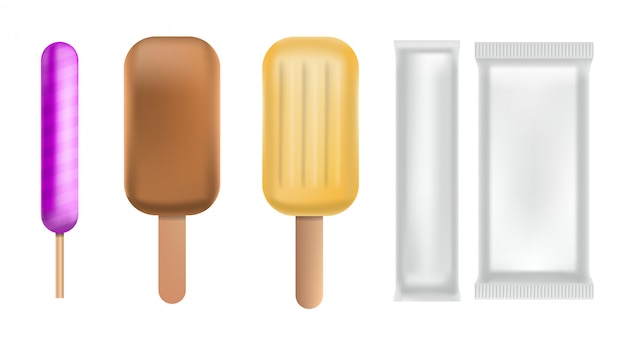 Popsicle icon set. Realistic set of popsicle vector icons for web design isolated on white background