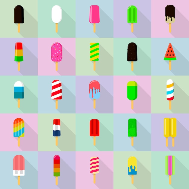 Popsicle icons set, flat style