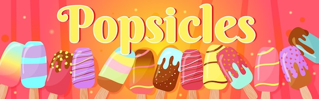 Popsicle ijs cartoon advertentiebanner