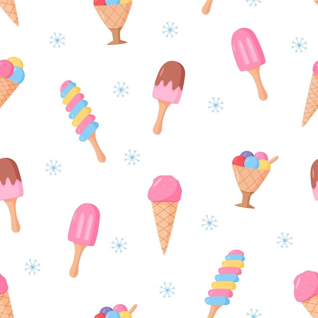 Popsicle-ijs op een stokje en in wafelkegels Naadloos patroon van zomerdessert Wallpaper achtergrond vectorillustratie