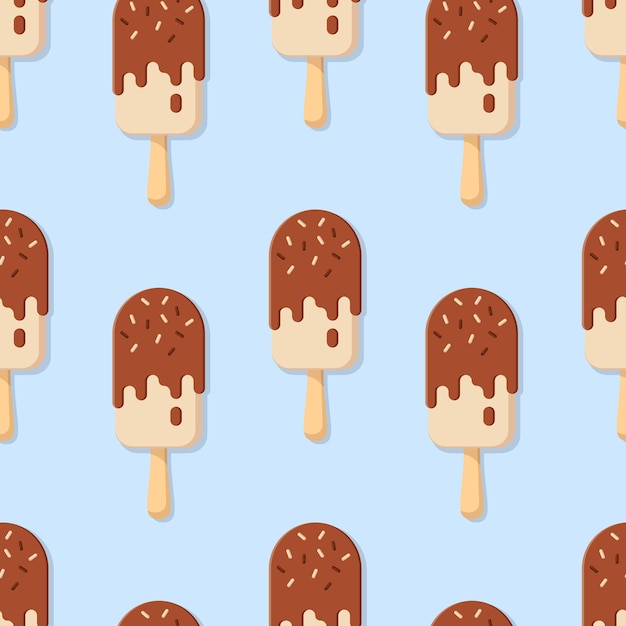 Popsicle vector seamless pattern Chocolate ice cream on blue background