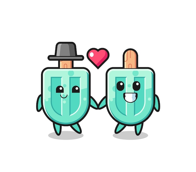 Vector popsicles cartoon character couple with fall in love gesture , cute design